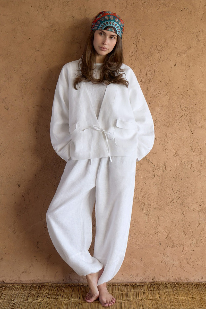 Tie Front V Neck Blouse Harem Pants Set