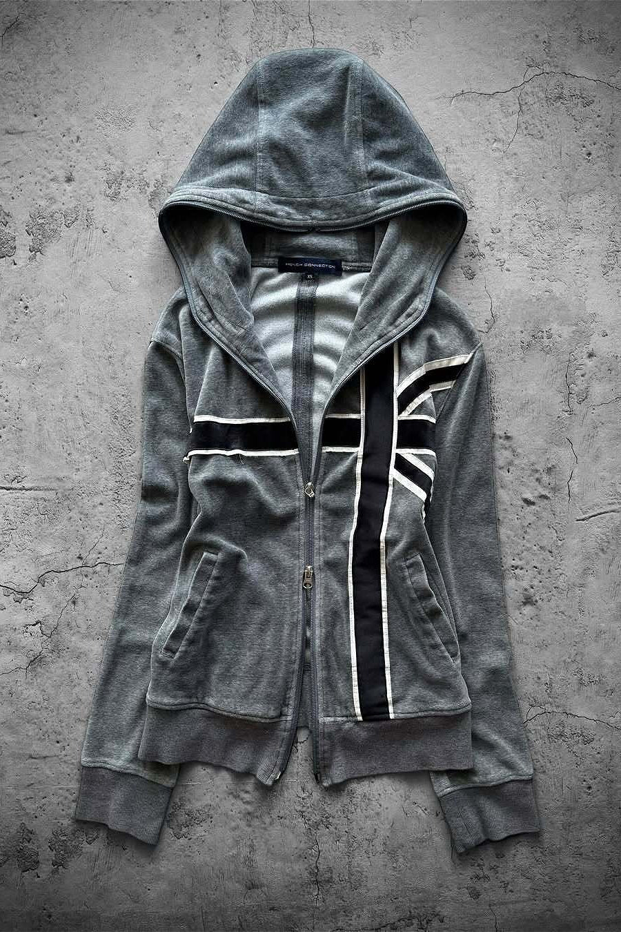 Contrast Stripe Washed Longline Full Zip Hoodie