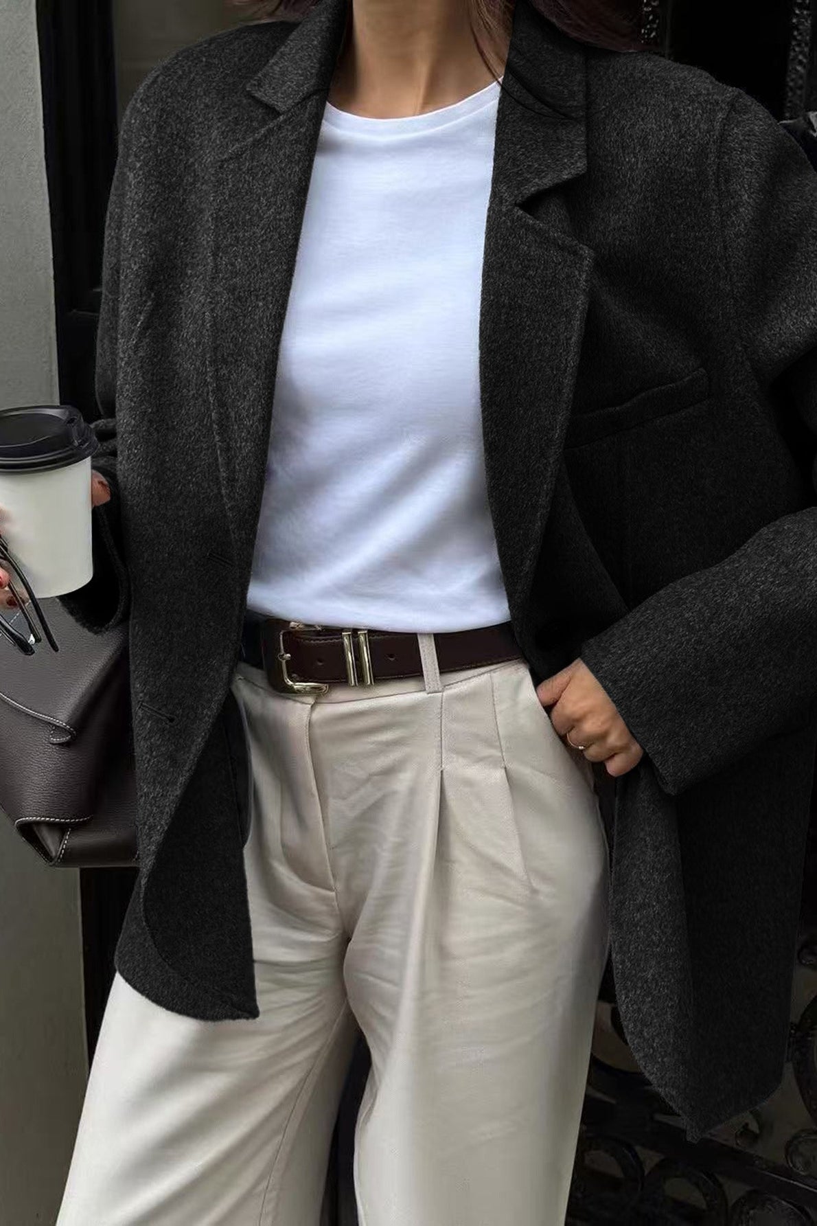 Minimalist Solid Color Tailored Coat - Fashionpara