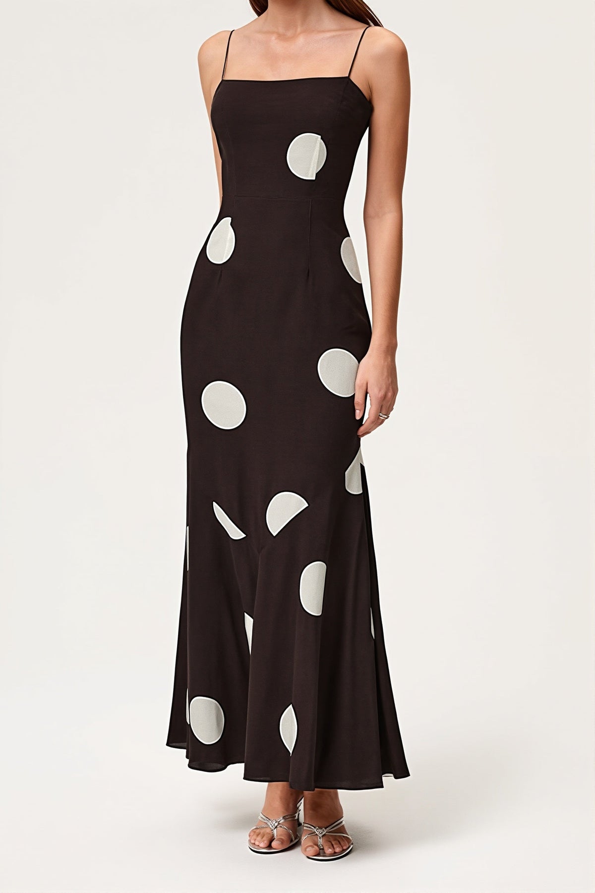 Polka Dot Square Neck A-Line Maxi Dress