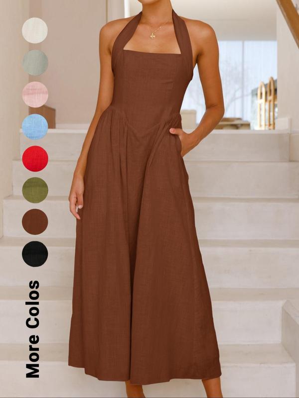 Halter Square Neck Pocket Fit and Flare Midi Dress 9
