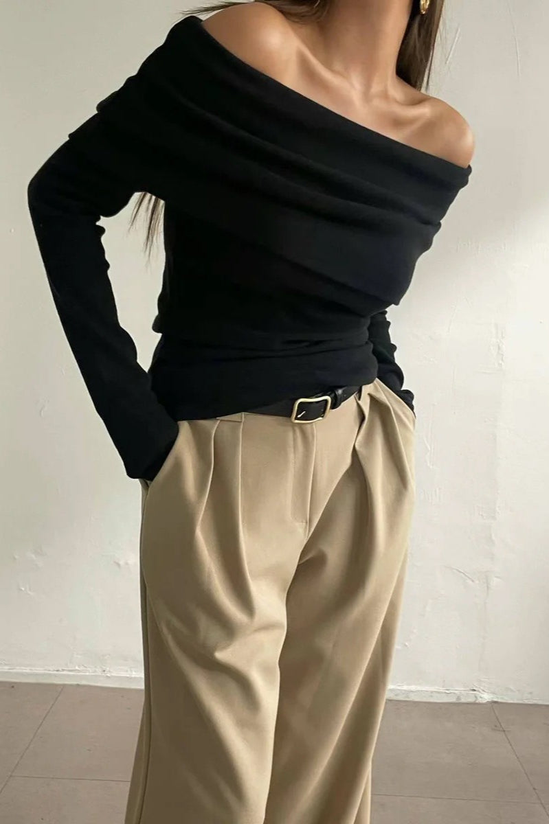 Off Shoulder Slim Knit Sweater