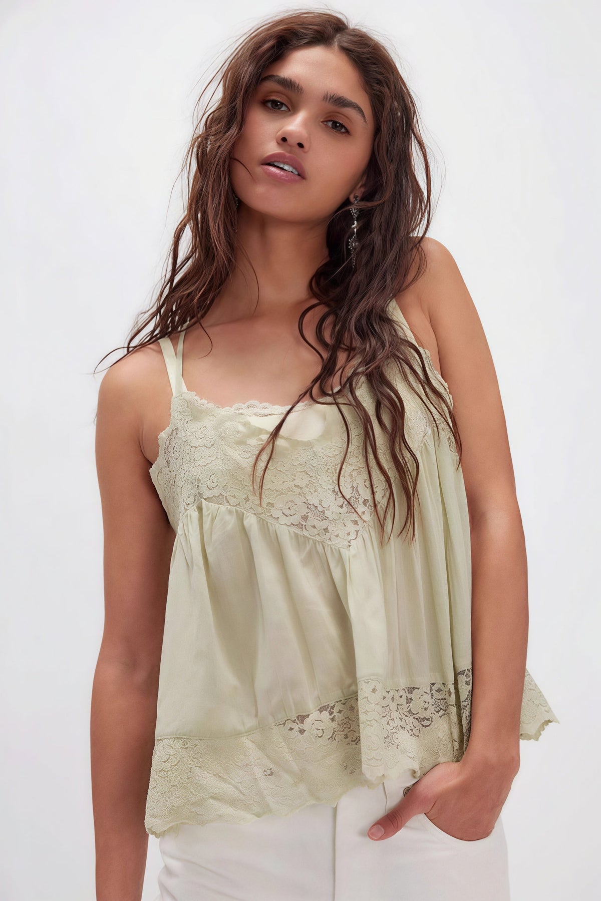 Lace Trim Ruffle Strap Cami Top