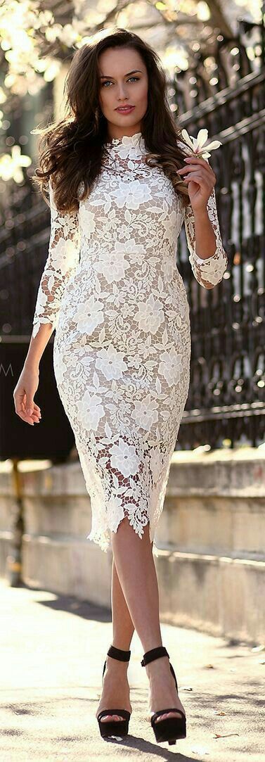 Lace Long Sleeve Pencil Midi Dress - View 2
