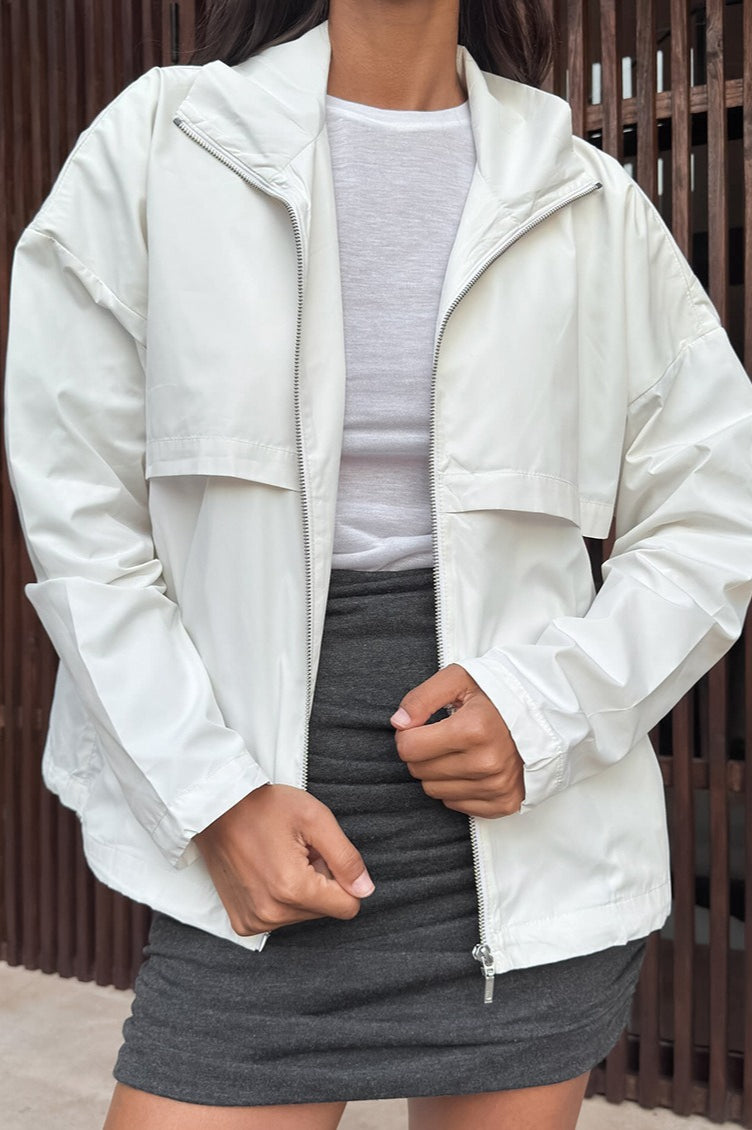 White Stand Collar Loose Jacket