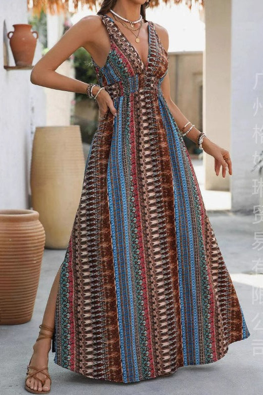 Chic V Neck Maxi Boho Dress - Fashionpara