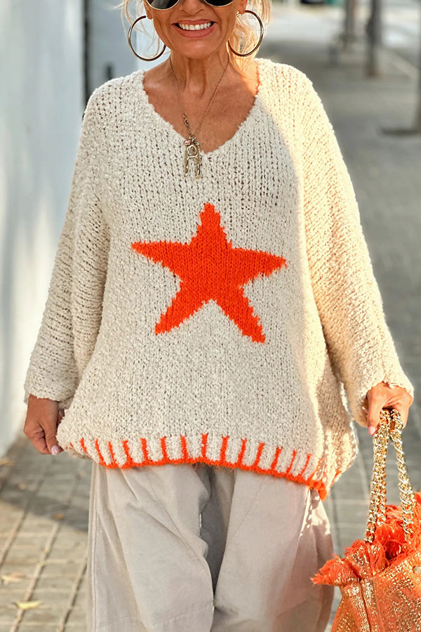 Cozy Knit Star Pattern Loose Sweater for Winter Days