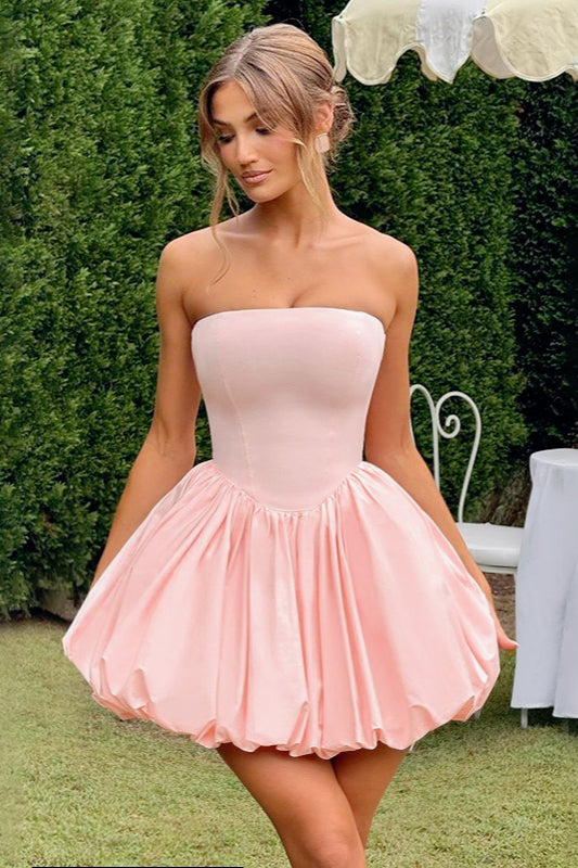Strapless Tie Halter Puff Birthday Dress