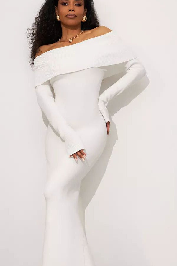 Off Shoulder Knit Party Dress - Fashionpara