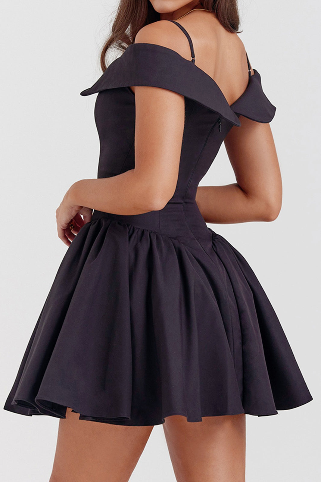 Satin Off-Shoulder Drop-Waist Ruffle Mini Dress