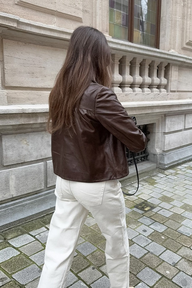 Faux Leather Fleece Collar Jacket