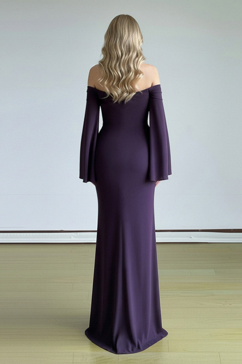 Off Shoulder Bell Sleeve Sweetheart Ruched Mermaid Gown - View 4