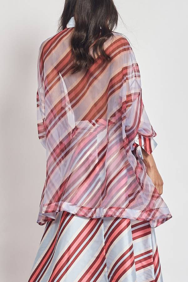 Brighter Days Sheer Organza Striped Tie-up Oversized Blouse - Fashionpara