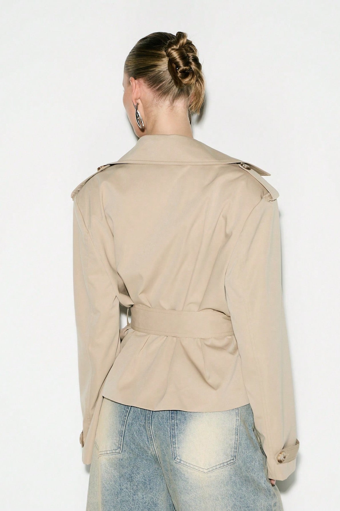 Cape Overlay Belted Short Trench Coat