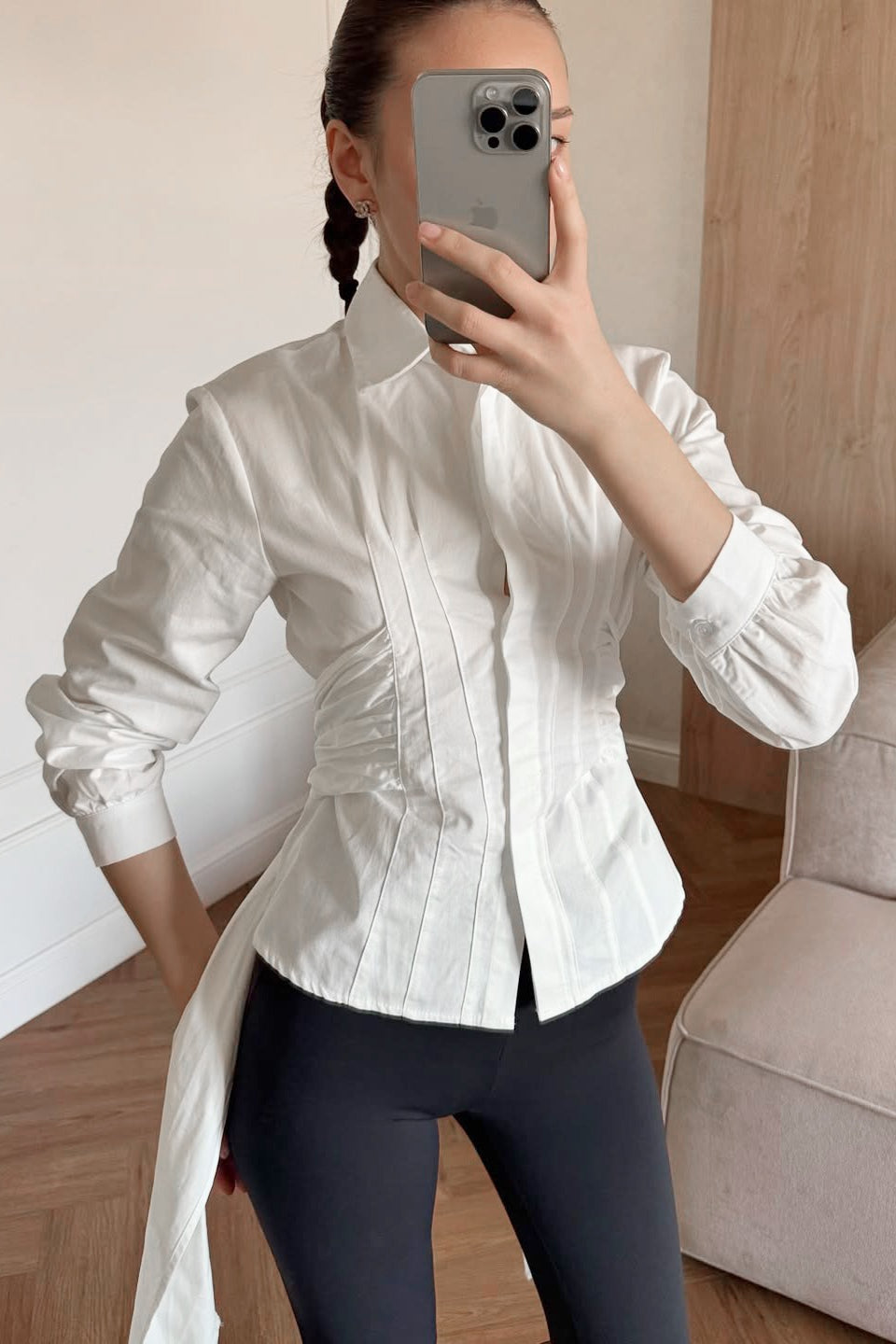 Ruched Waist Tie Back Shirt