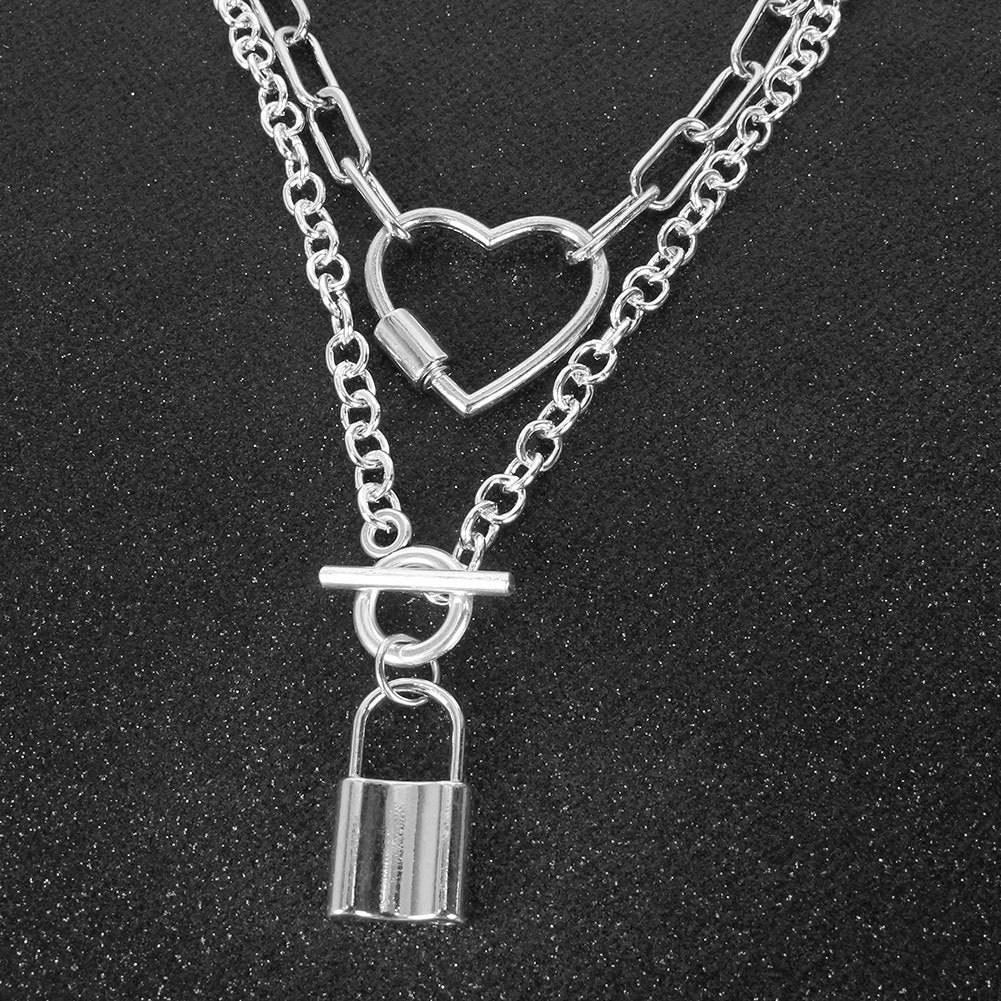 Silver chain love lock necklace