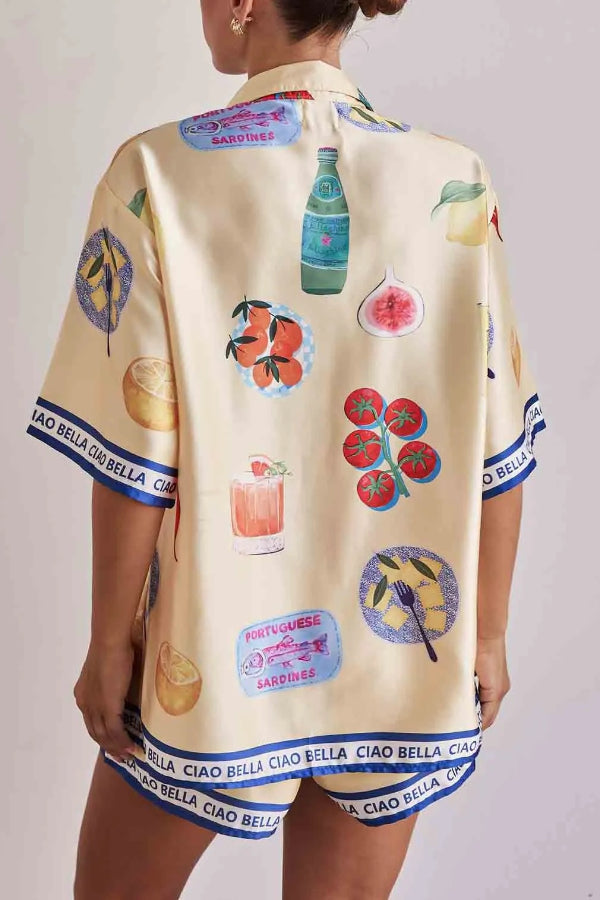 Unique Print Casual Lapel Cardigan Shorts Set - Fashionpara