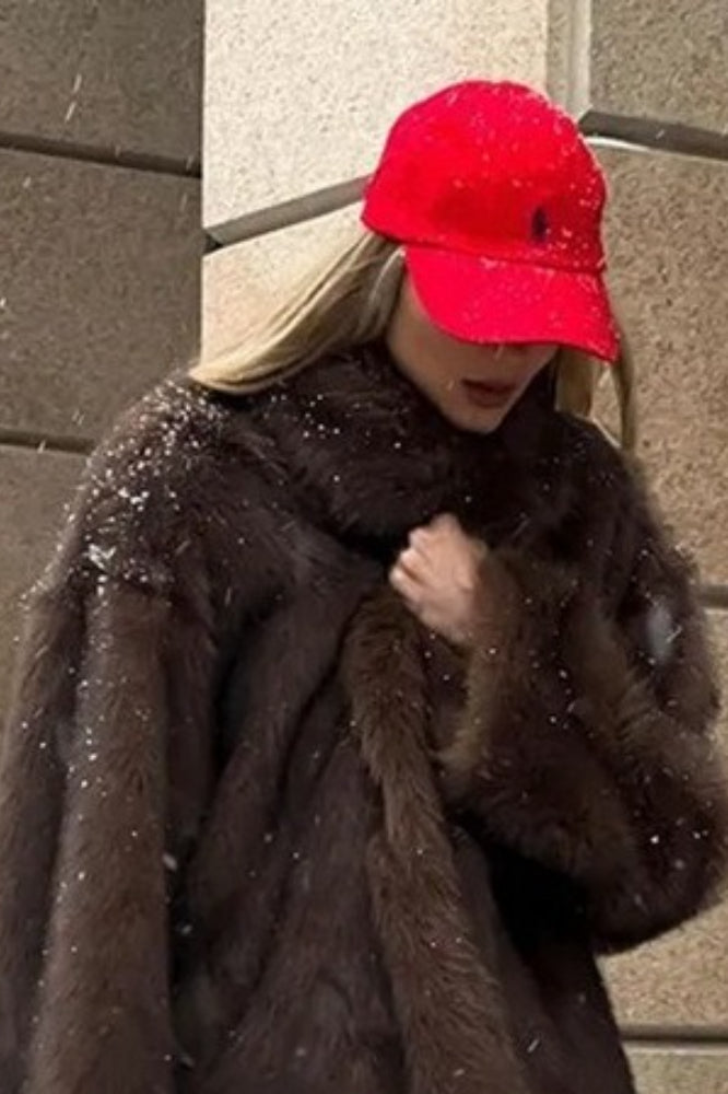 Textured Faux Fur Wide Sleeve Coat - Fashionpara