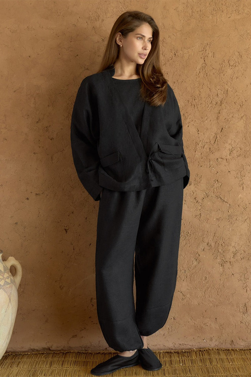 Tie Front V Neck Blouse Harem Pants Set