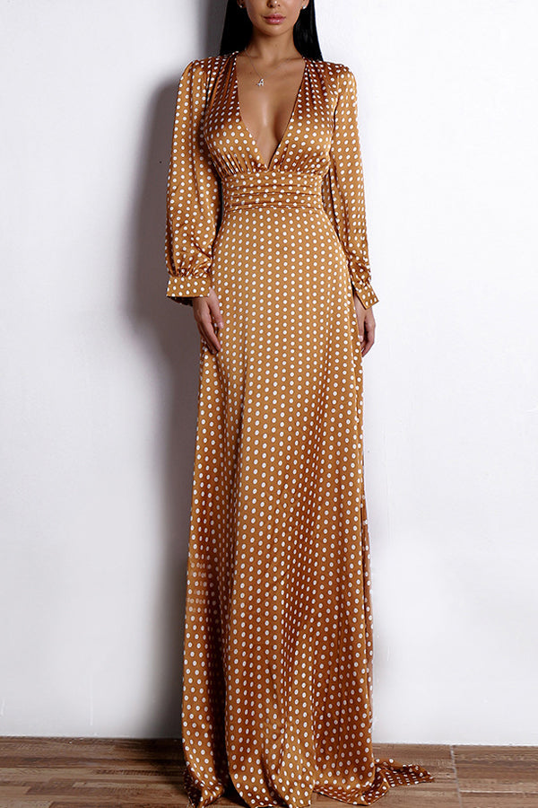 Yellow Polka Dots Long Sleeves Bohemian Dress - Fashionpara
