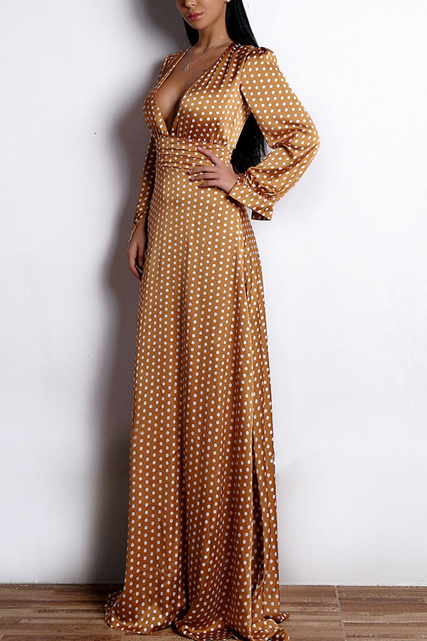 Yellow Polka Dots Long Sleeves Bohemian Dress - Fashionpara