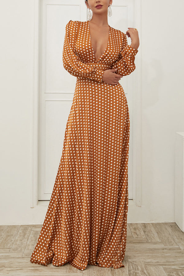 Yellow Polka Dots Long Sleeves Bohemian Dress - Fashionpara