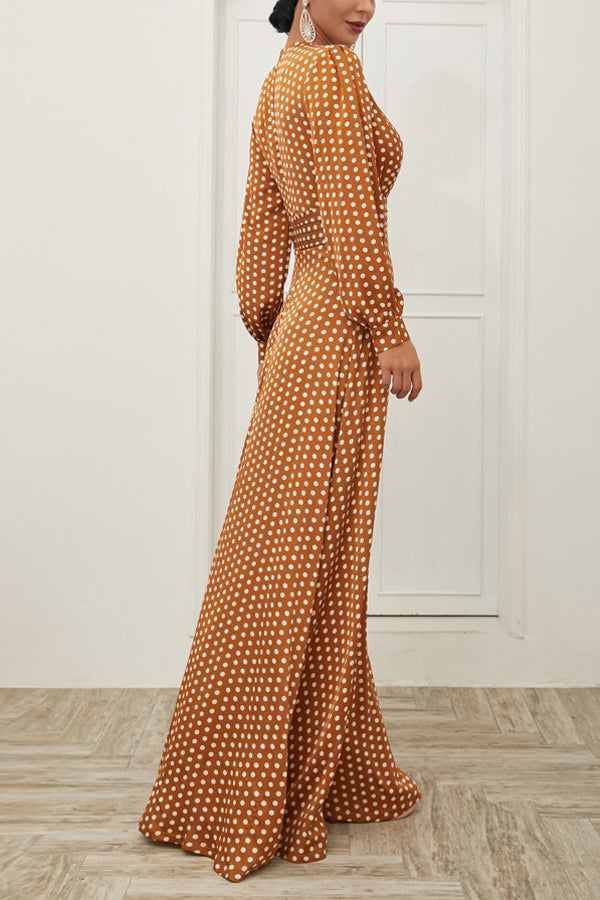 Yellow Polka Dots Long Sleeves Bohemian Dress - Fashionpara
