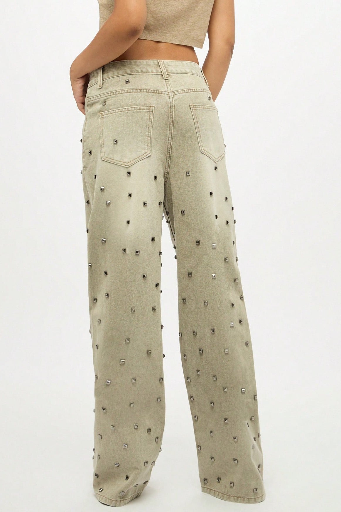 Low Rise Rhinestone Wide Leg Jeans