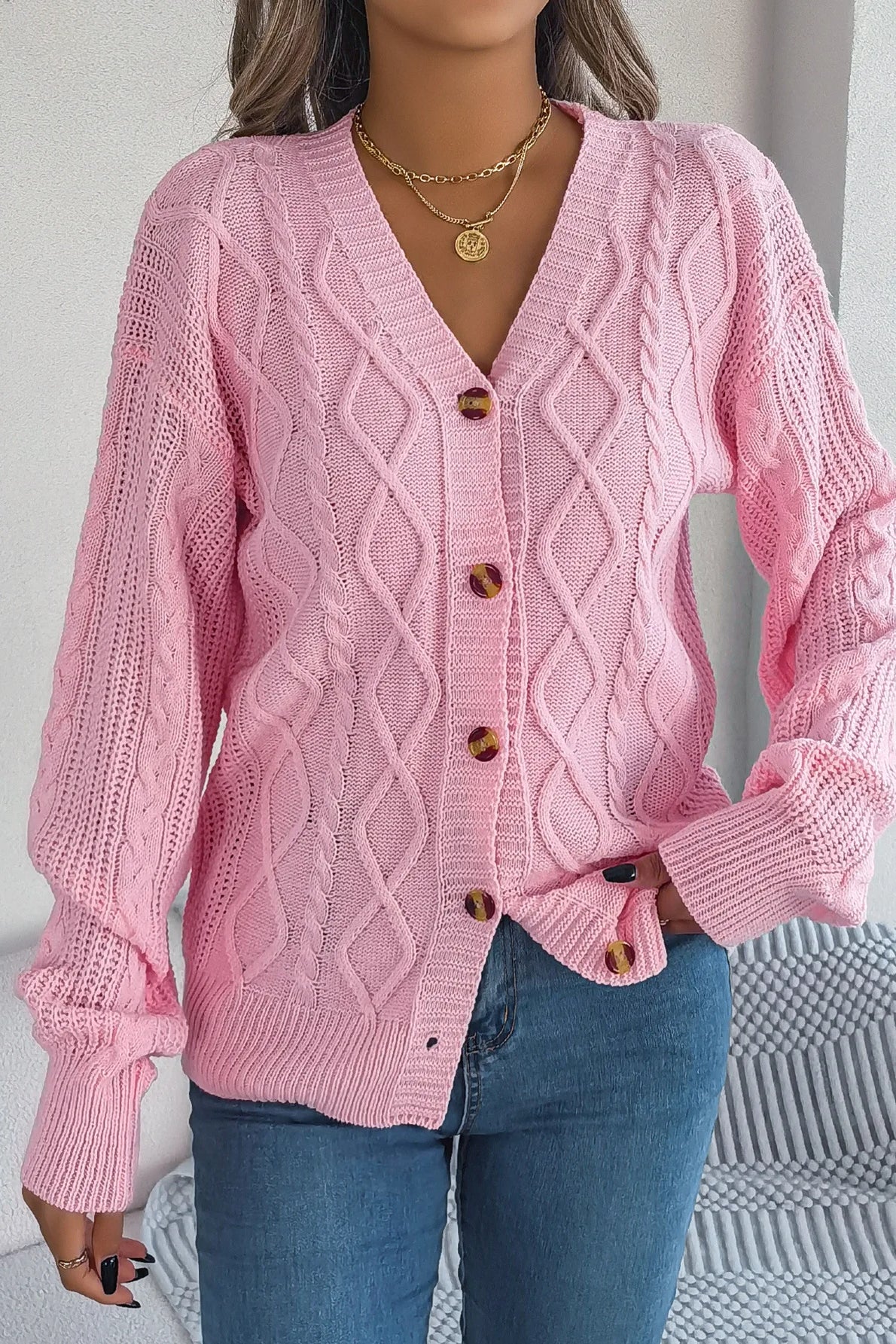 Knitted Long Sleeve Loose Single Breasted Cardigan 19