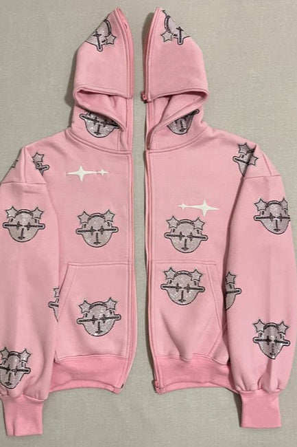 Rhinestone Graphic Full Zip Hoodie 4