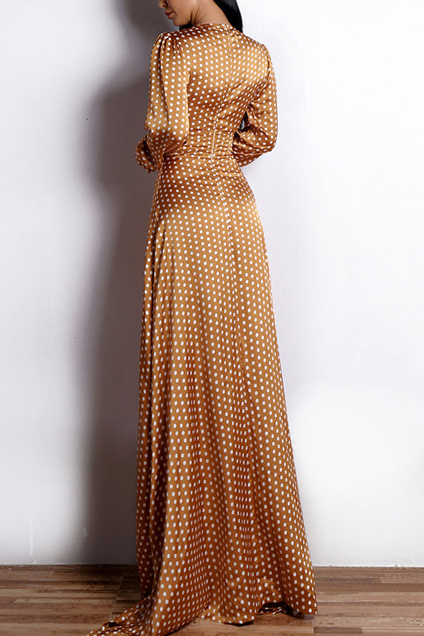 Yellow Polka Dots Long Sleeves Bohemian Dress - Fashionpara