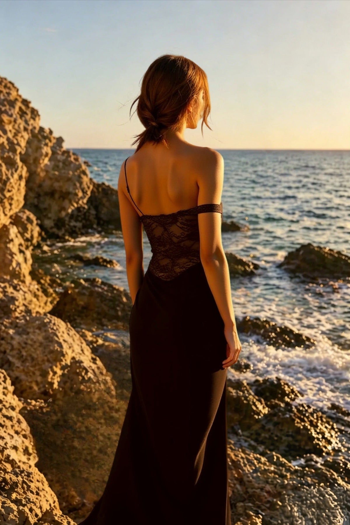 Satin Lace-Panel Square Neck Bias Slip Maxi Dress