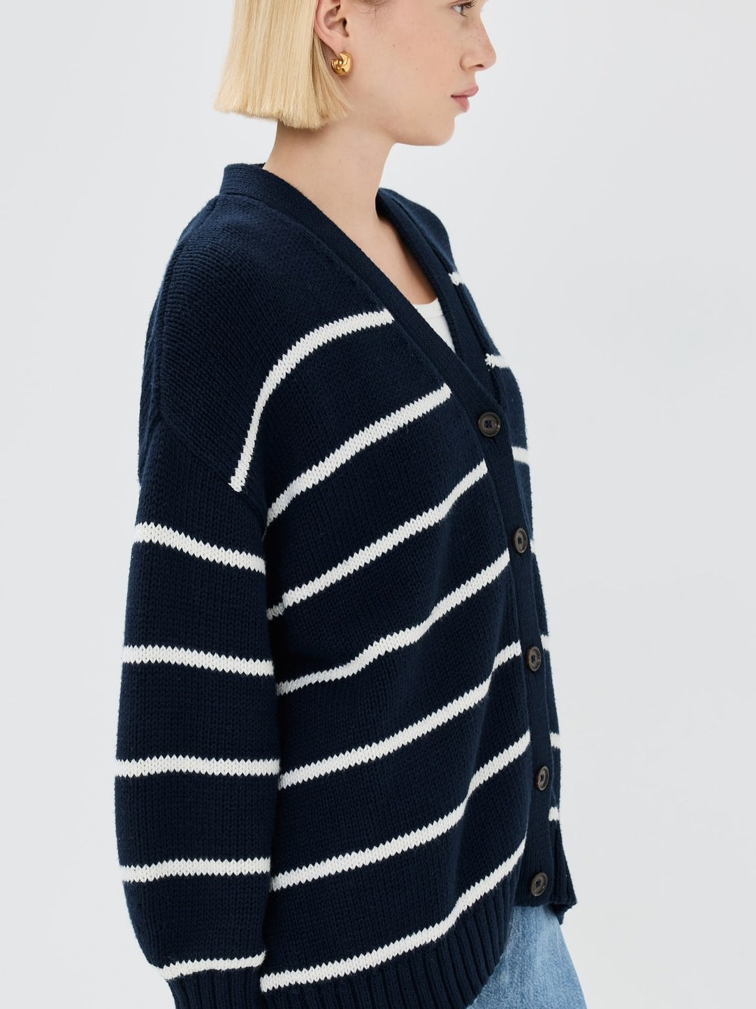 Elegant Striped Loose Knit Cardigan for Effortless Style