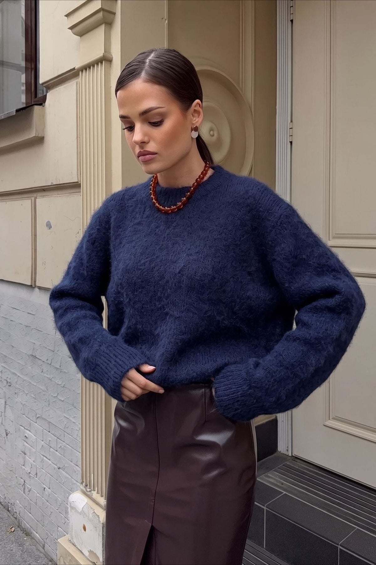 Fuzzy Crew Neck Oversized Sweater