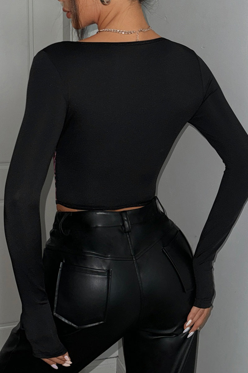 Sexy Leopard Mesh See-through Bustier Blouse