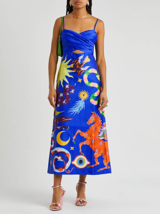 Summer Sexy Satin Backless Printed Sleeveless Midi Dress - View 3