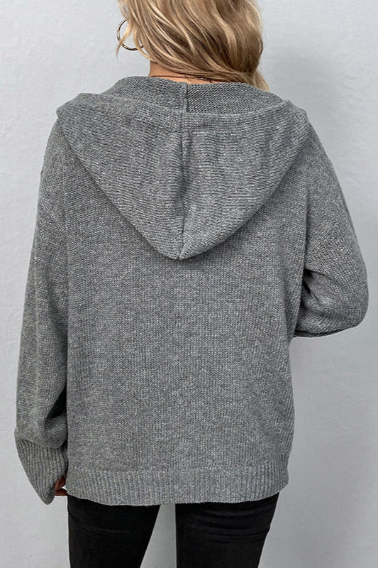 Stylish Button-Up Hooded Knit Cardigan for Cozy Comfort