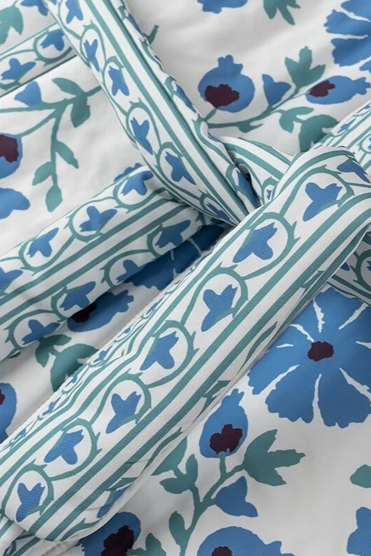 Floral Print Cotton Puffer Coat with Tie Waist for Style