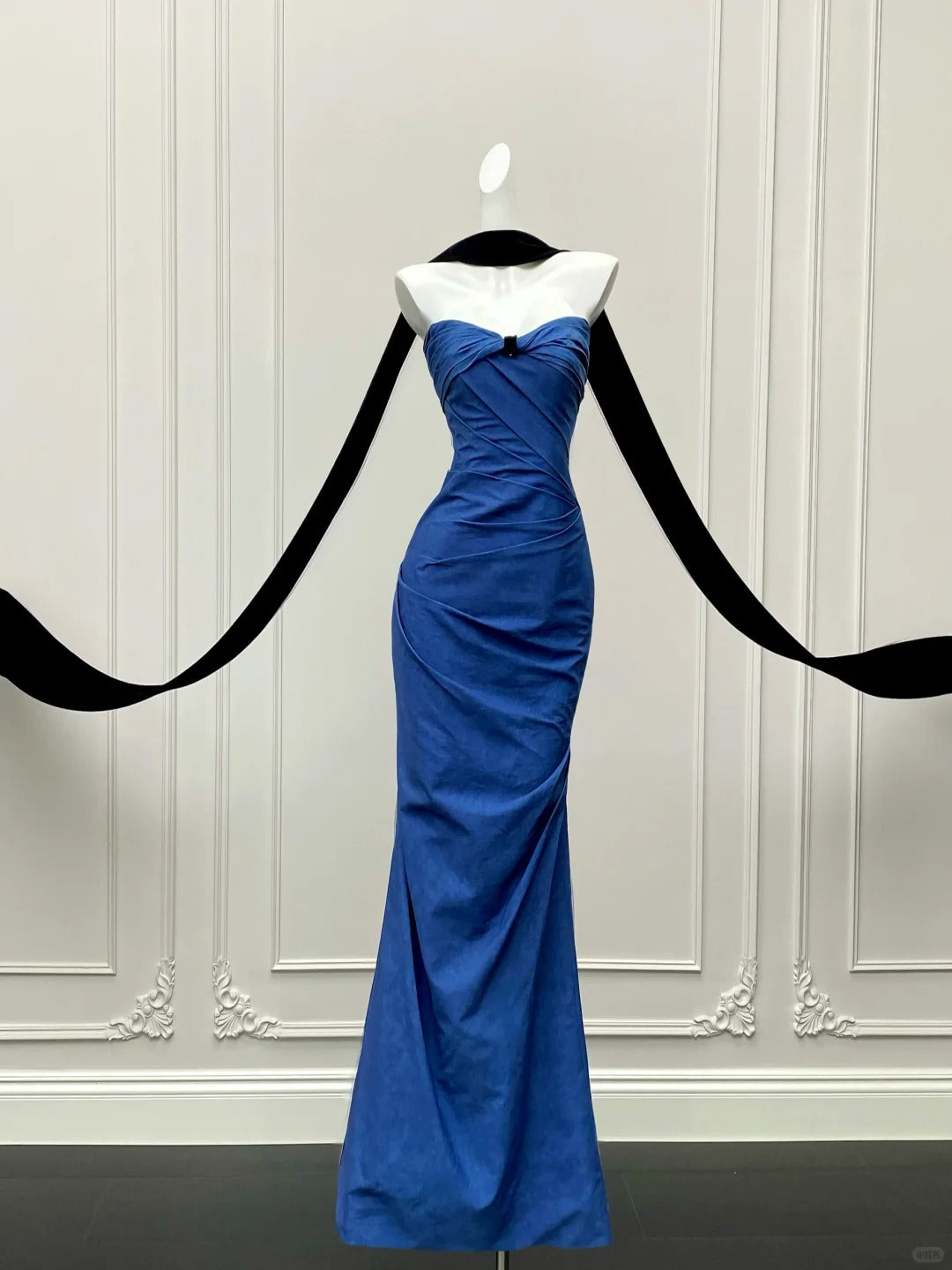 Elegant Royal Blue Mermaid Strapless Pleated Long Prom Dress Evening Dress P4096