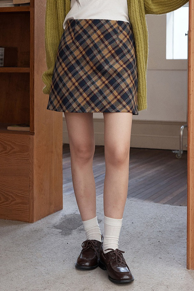 Vintage High-Waist Plaid Pencil Skirt