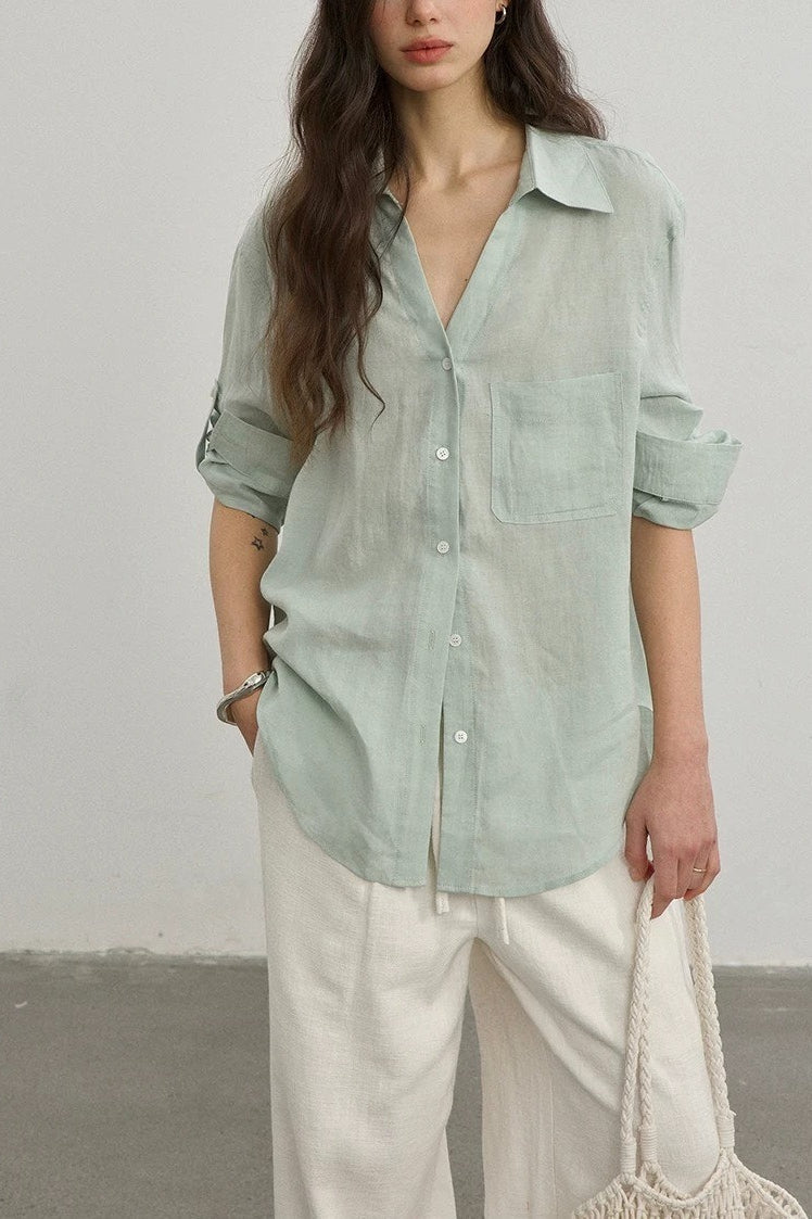 Minimalist Casual Vibe Linen Loose-fit Blouse