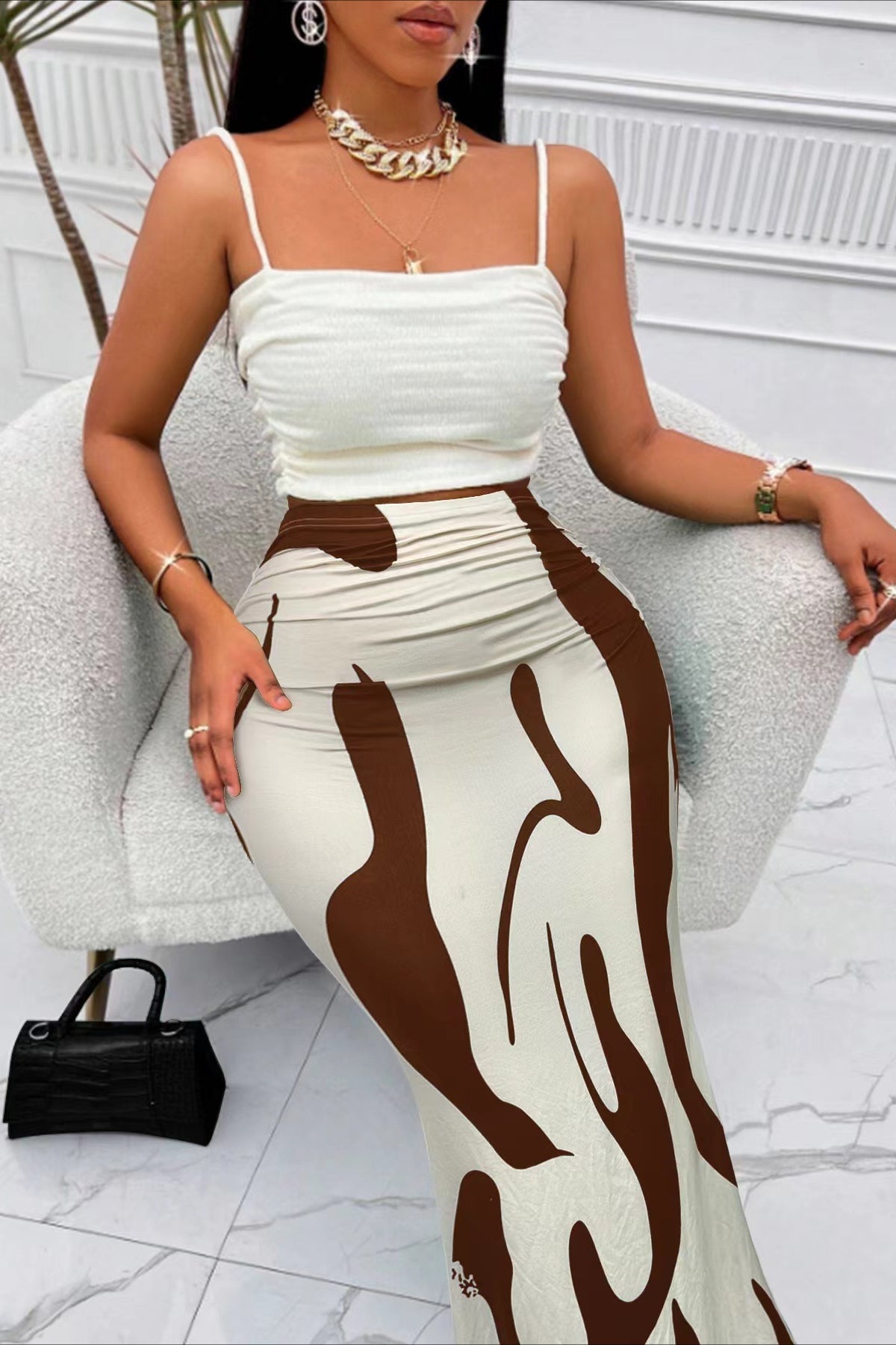 Fishtail Print Maxi Skirt