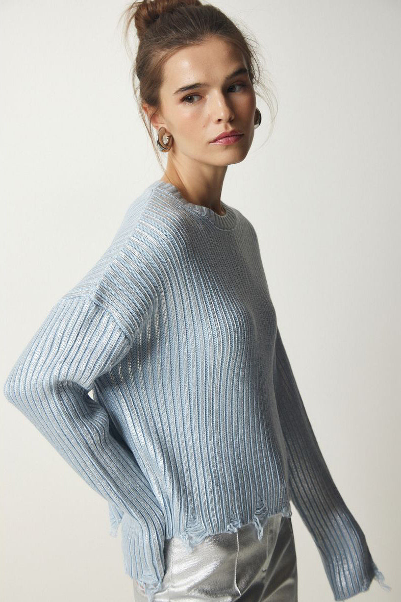 PrincessAce Silver Foil Long Sleeve Slim Fit Sweater