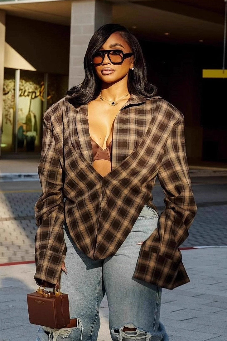 Plaid Collared Asymmetrical Chic Blouse