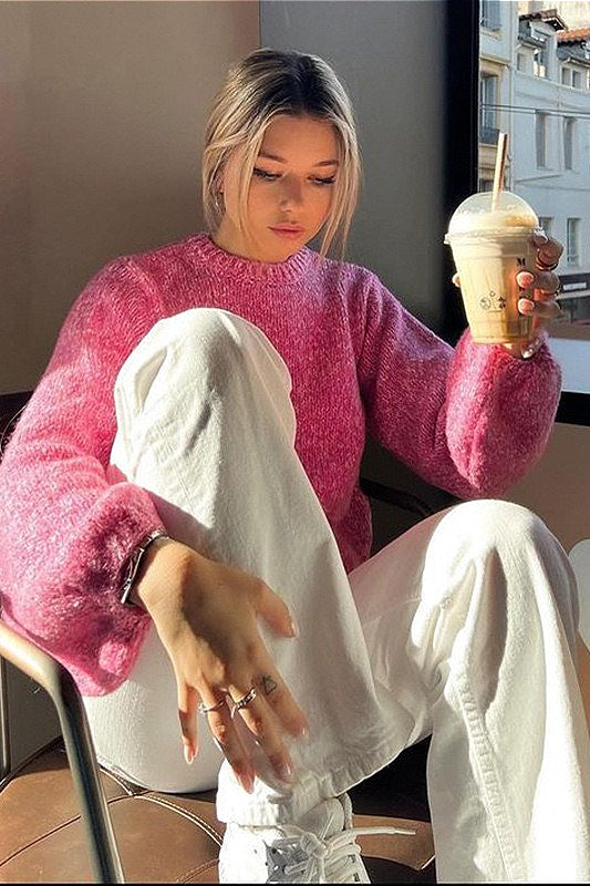 PrincessAce Backless Tie-Knit Crew Neck Long Sleeve Sweater