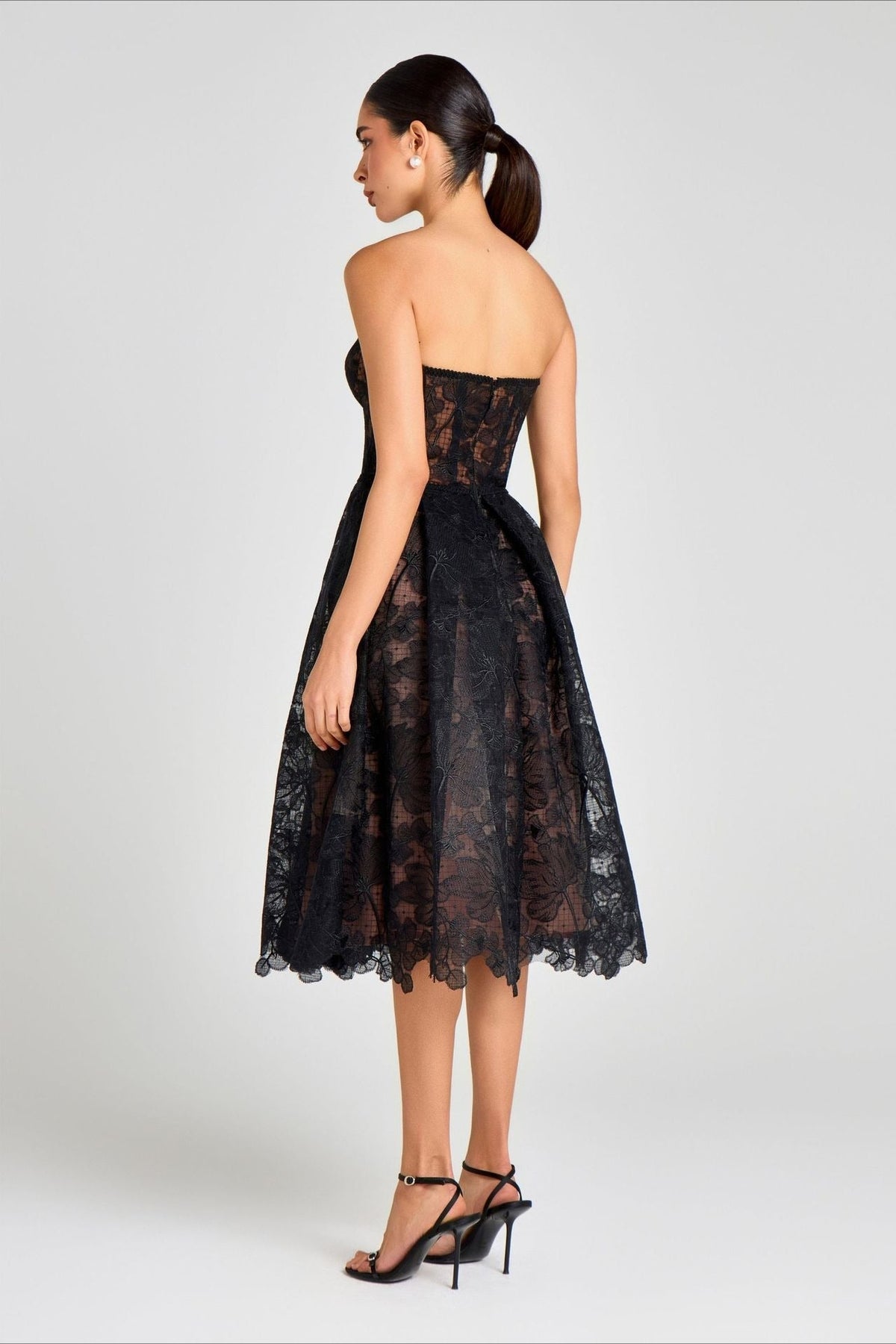 Lace Strapless Corset Sweetheart A-Line Midi Dress