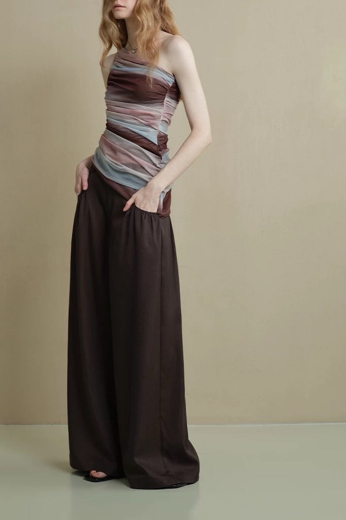 Vintage Soft Ruched Wide-Leg Pants
