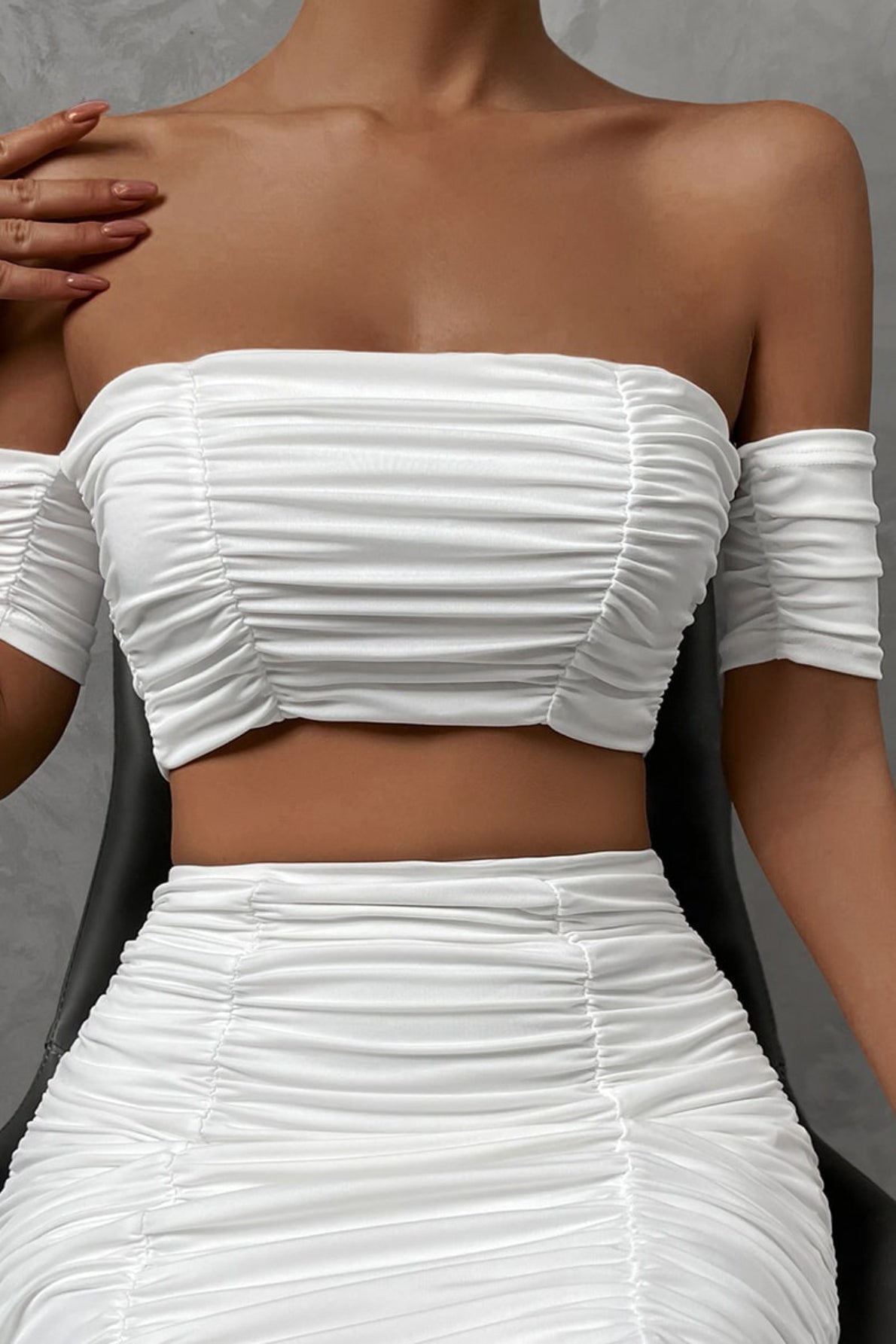 Raglan Sleeve Pleated Bodycon Skirt Two Piece Set