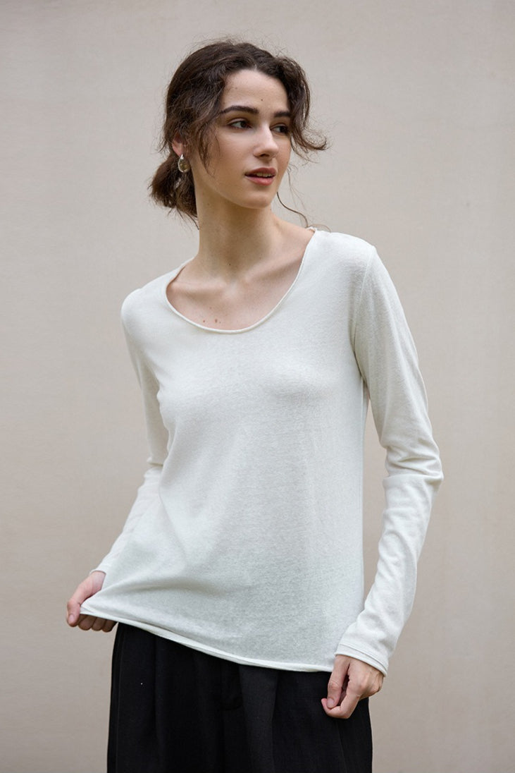 Linen Cotton Rolled Edge Knit Top