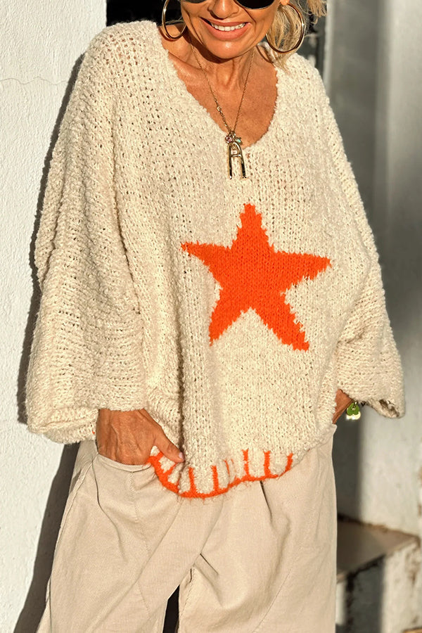 Cozy Knit Star Pattern Loose Sweater for Winter Days